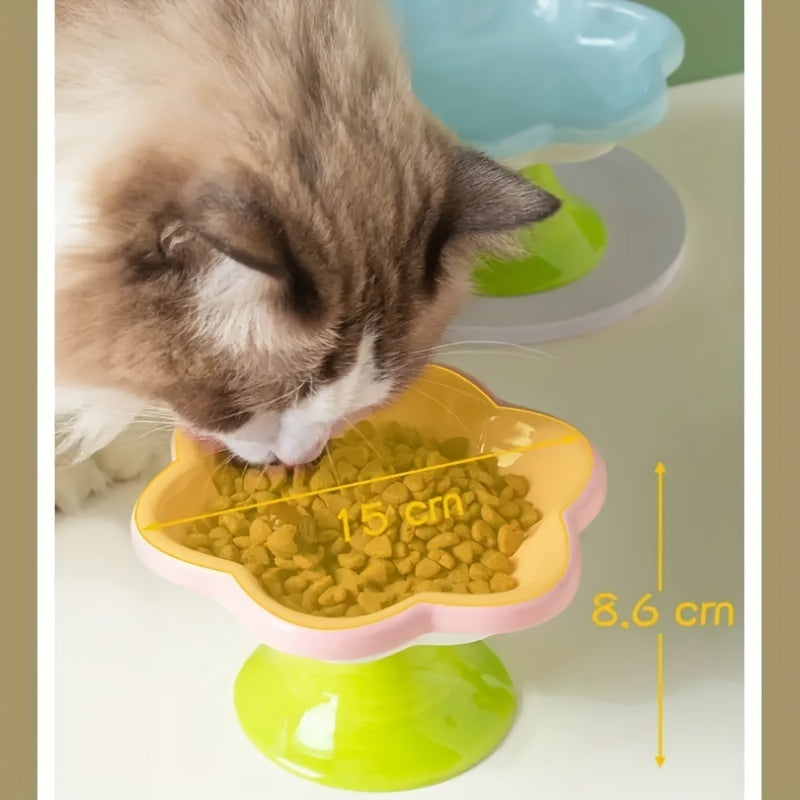 Raised Ceramic Bowl With Cat Flower Design Raised Cat Food Bowl Wat... - Zyrawave