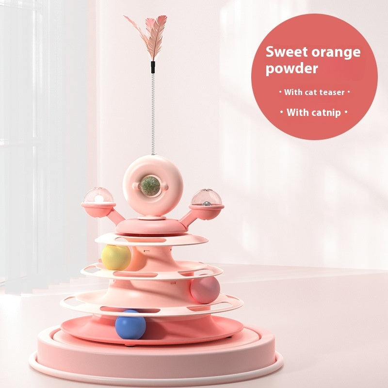 4 Levels Cat Toy Tower Turntable Roller Balls Toys Interactive Intelligence Pets Toys Training Track Puzzle Funny Games Accessories Pet Products - Zyrawave