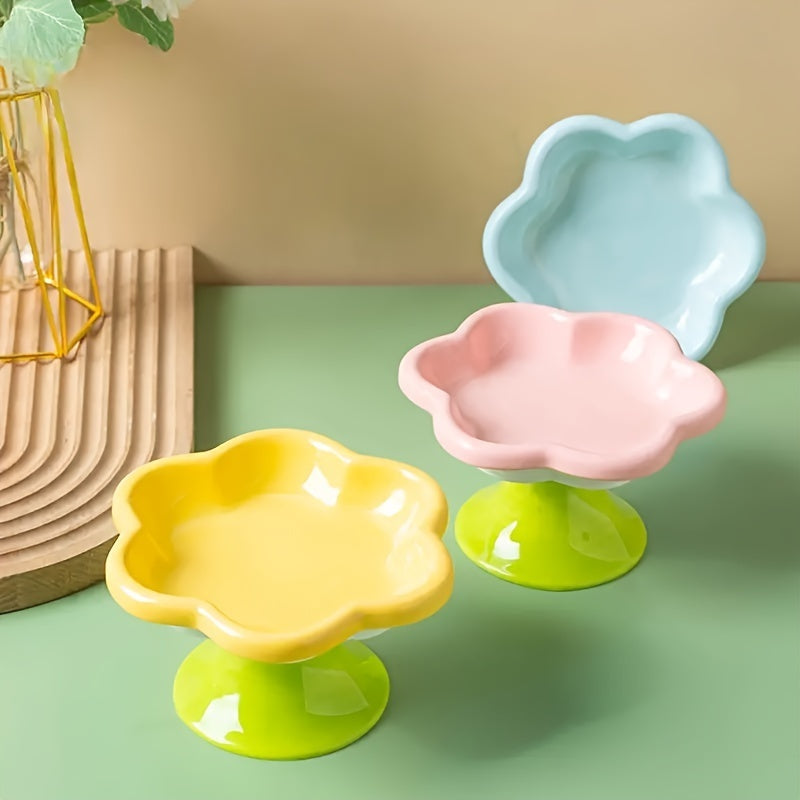 Raised Ceramic Bowl With Cat Flower Design Raised Cat Food Bowl Wat... - Zyrawave