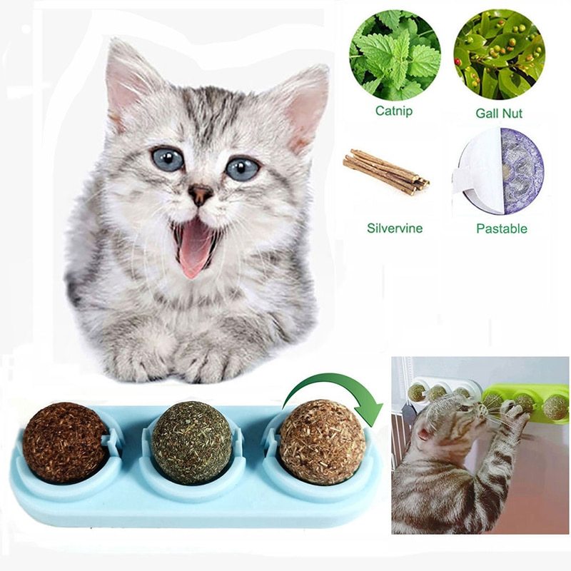 3pcs  Lot Self-adhesive Rotated Catnip Lick Ball - Zyrawave
