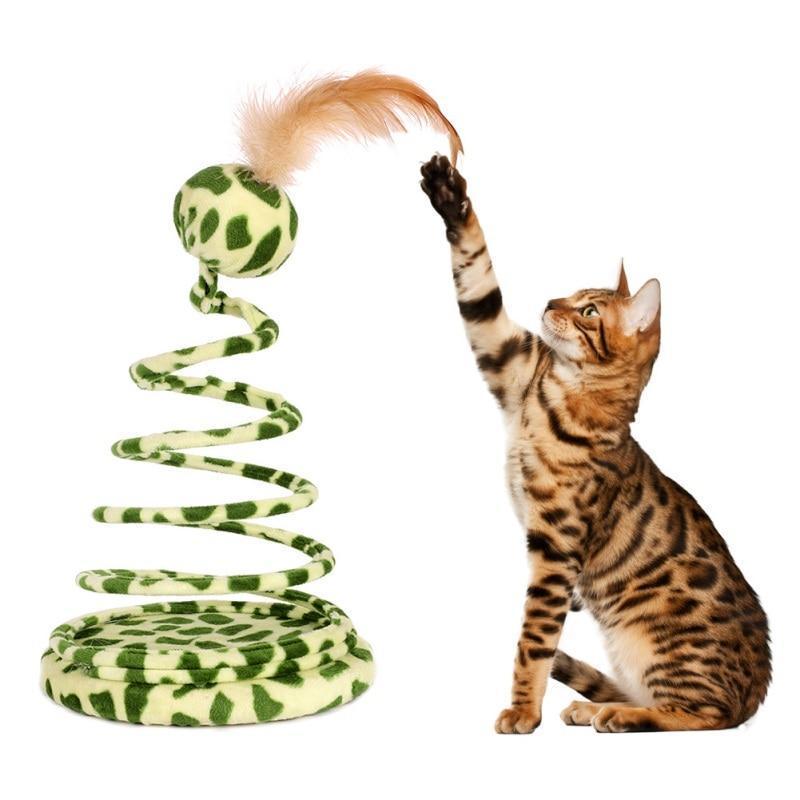Missy Spring Snake Shape Toy With Feather & Ball - Zyrawave