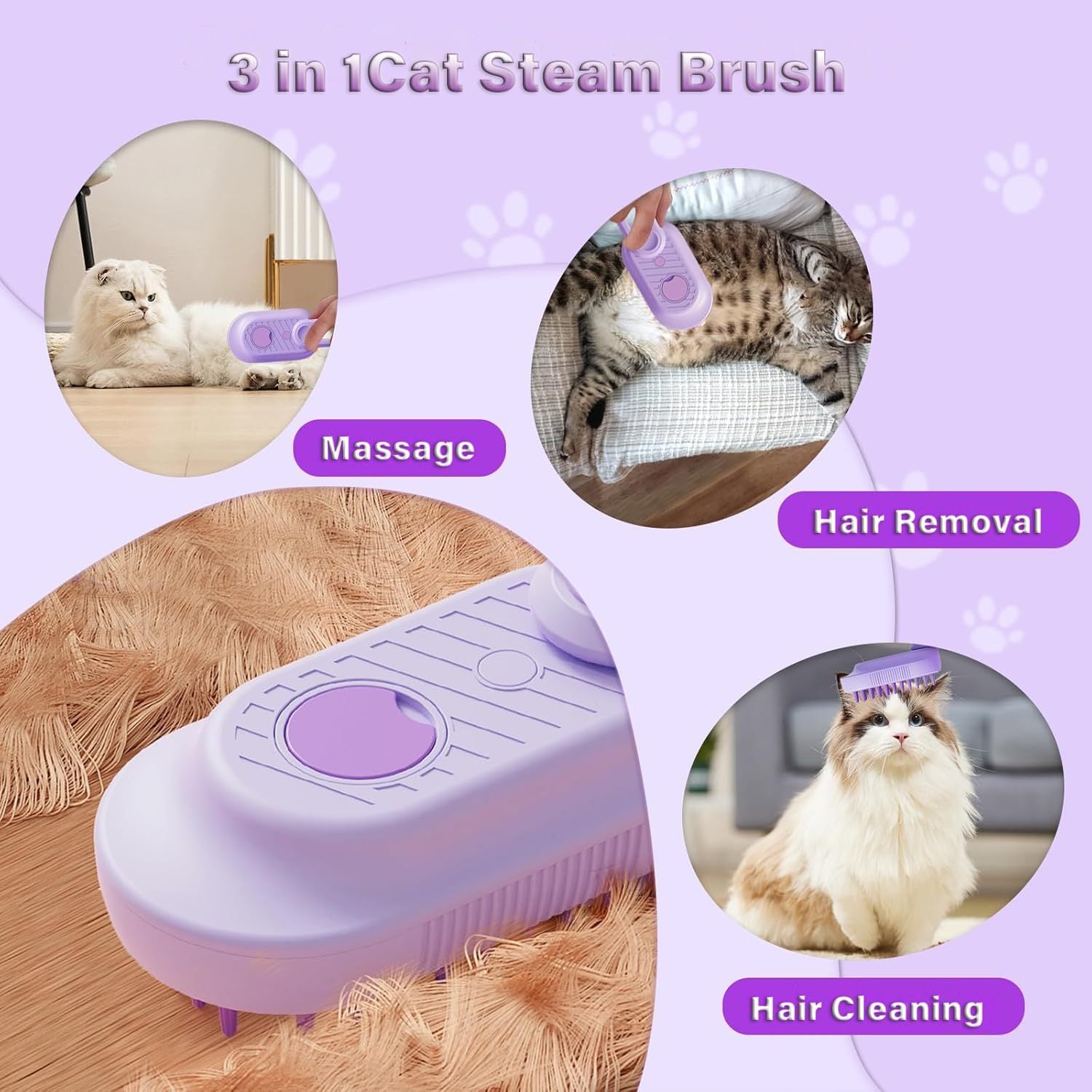 Cat Steam Brush For Shedding 3 In 1 Cat Steamy Brush Cleanser With ... - Zyrawave