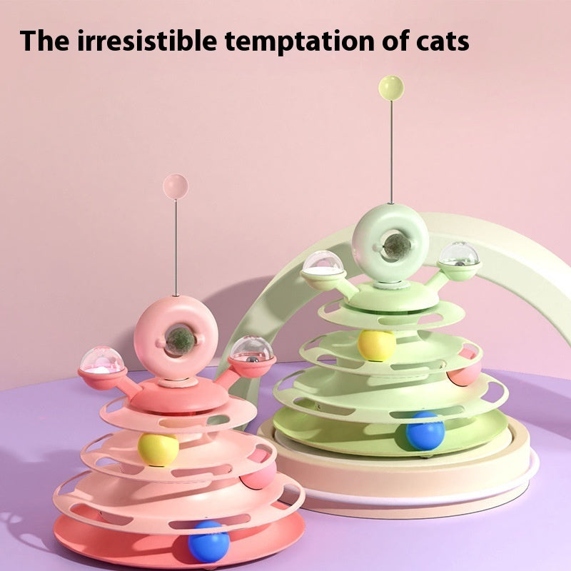 4 Levels Cat Toy Tower Turntable Roller Balls Toys Interactive Intelligence Pets Toys Training Track Puzzle Funny Games Accessories Pet Products - Zyrawave