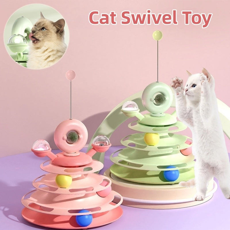 4 Levels Cat Toy Tower Turntable Roller Balls Toys Interactive Intelligence Pets Toys Training Track Puzzle Funny Games Accessories Pet Products - Zyrawave
