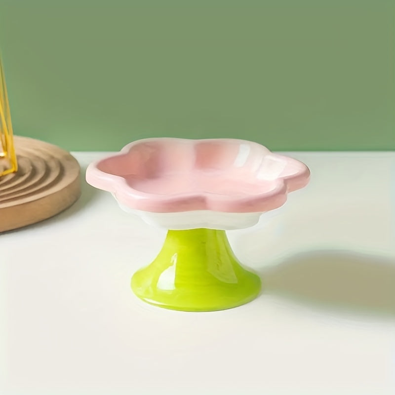 Raised Ceramic Bowl With Cat Flower Design Raised Cat Food Bowl Wat... - Zyrawave