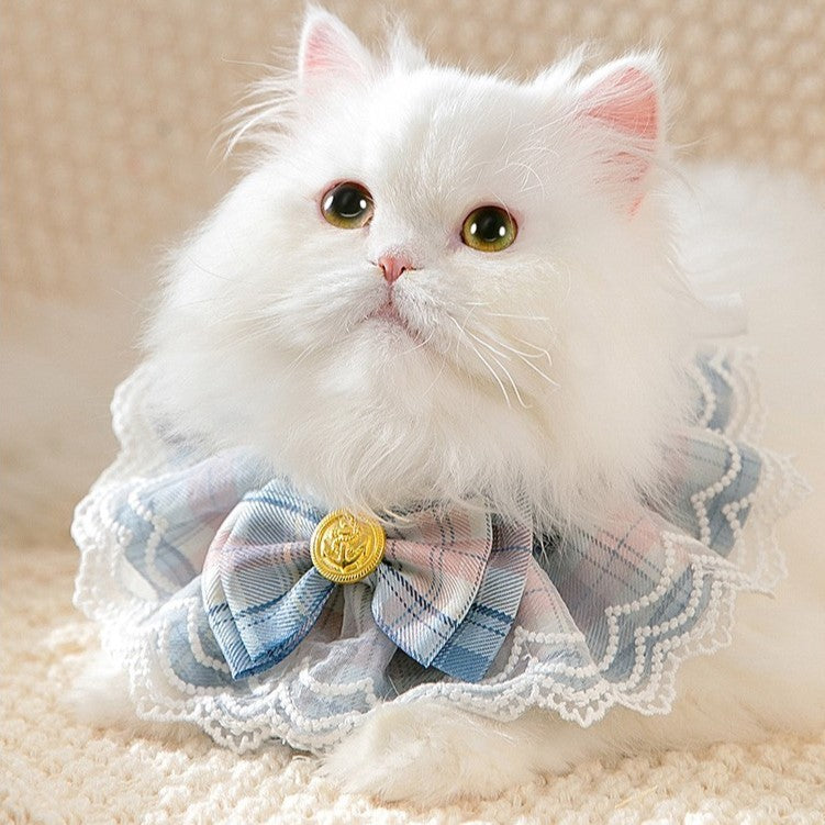 Big Bow Lace Edge Collar Plaid Cat Saliva Towel Bib Pet Decoration - Zyrawave