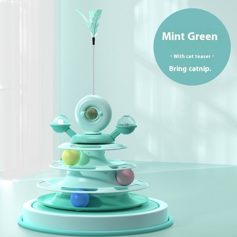 4 Levels Cat Toy Tower Turntable Roller Balls Toys Interactive Intelligence Pets Toys Training Track Puzzle Funny Games Accessories Pet Products - Zyrawave