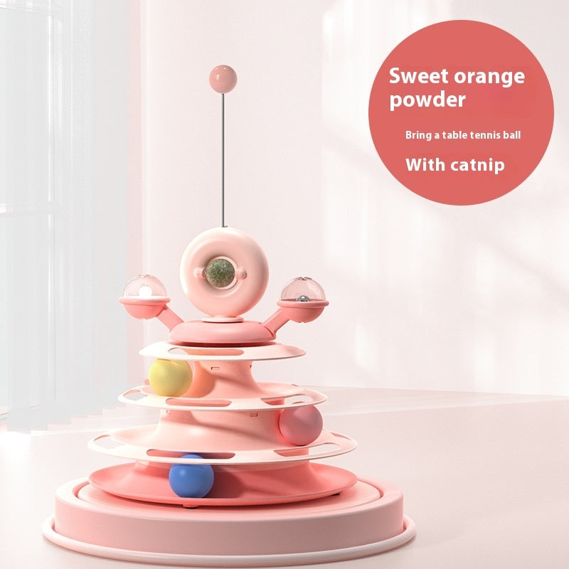 4 Levels Cat Toy Tower Turntable Roller Balls Toys Interactive Intelligence Pets Toys Training Track Puzzle Funny Games Accessories Pet Products - Zyrawave