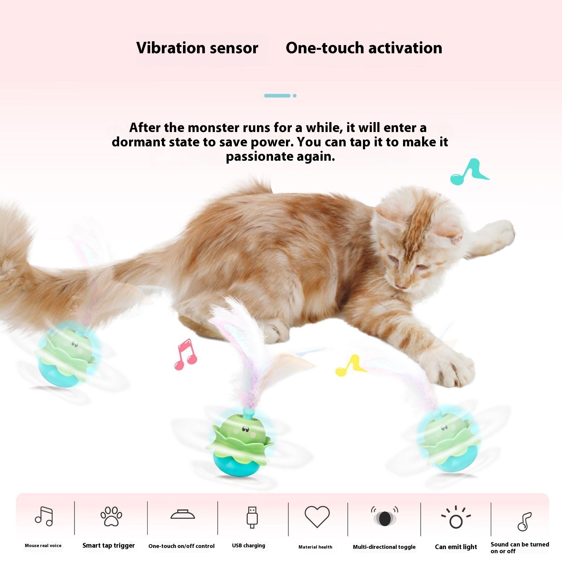 Rotating Self-Hi Relieving Stuffy Cat Teaser Feather Pet Toy - Zyrawave